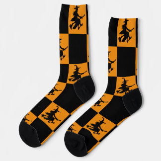 Schwarze Hexen Schwarz & Orange Kariert Socken