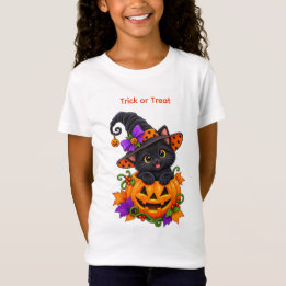 Schwarze Hexenkatze in Halloween-Kürbis individuel T-Shirt