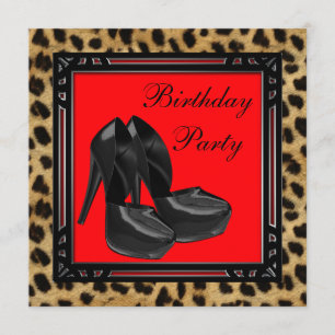 Schwarze High Heel Schuhe Roter Leopard Geburtstag Einladung