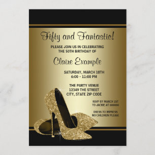 Schwarze High Heels mit Gold, Damen, Geburtstagsfe Einladung