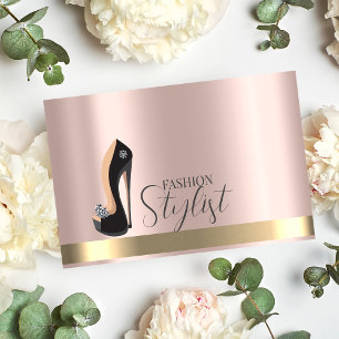 Schwarze High Heels Roségold Visitenkarte