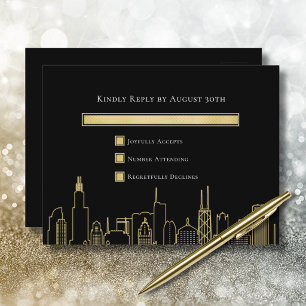 Schwarze Hintergrund Gold Las Vegas Hochzeit RSVP Postkarte