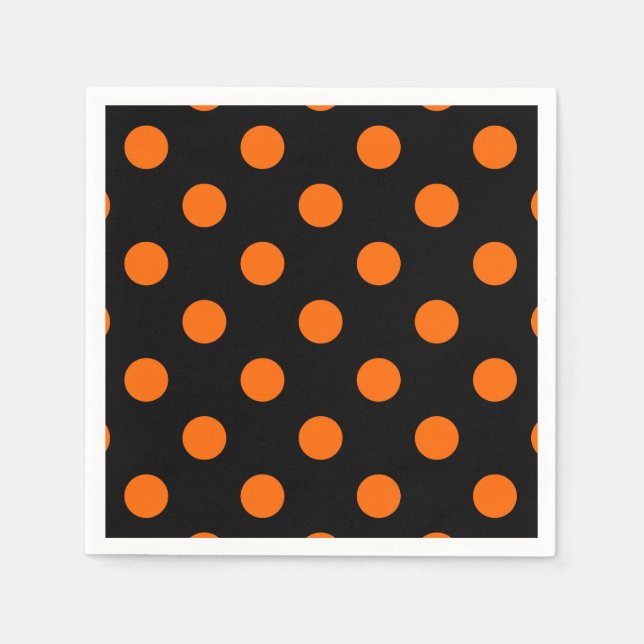 Schwarze Hintergründe Orange Polka Dots Serviette (Vorderseite)