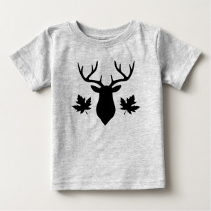 Schwarze Hirschbock-Silhouette Ahornblatt Baby T-shirt