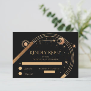 Schwarze Hochzeit mit Gold - Himmels-Sonne-Mond-St RSVP Karte