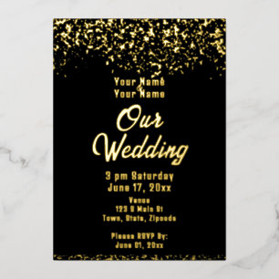 Schwarze Hochzeit mit Goldfolie Folieneinladung