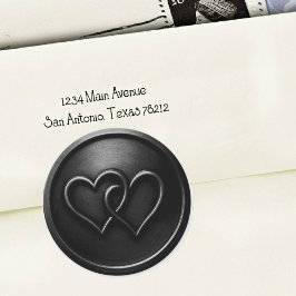 Schwarze Hochzeit mit zwei verschlungenen Herzen Runder Aufkleber