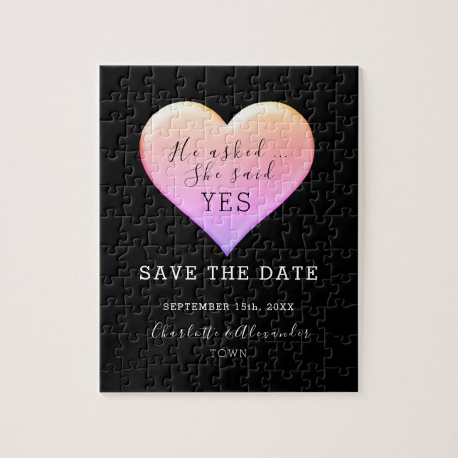 Schwarze Hochzeit Save The Date Puzzle (Vertikal)