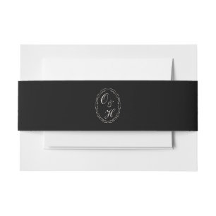 Schwarze Hochzeits-Monogramm-Bauchbinde im Smoking Einladungsbanderole