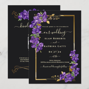 Schwarze Hochzeits-RSVP-QR-Code-Schmetterlings-Vio Einladung