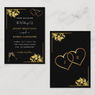 Schwarze Hochzeitseinladung mit Herzen Beispiel Mitteilungskarte