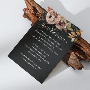 Schwarze Hochzeitsunterkünfte   Blumendetails + QR Begleitkarte
