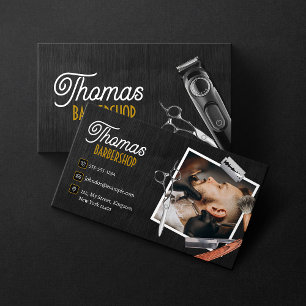 Schwarze Holz-Friseursalon-Foto-Schere-Haarschneid Visitenkarte