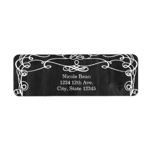 Schwarze Holz- und weiße Vintage-Hochzeitsetikette