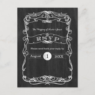 Schwarze Holz & Weiße Vintage-Hochzeits-RSVP-Karte Einladungspostkarte