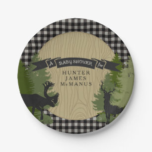 Schwarze Holzfäller-WaldwaldBaby-Dusche Pappteller