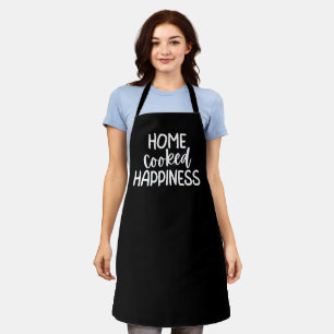 Schwarze „Home Cooked Happiness“-Küchenschürze für Schürze