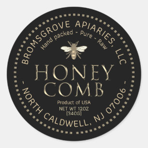 Schwarze Honigwabenaufkleber Metallic Gold mit Bie Runder Aufkleber