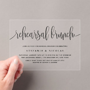 Schwarze Hübsche Kalligraphie Probe Brunch Acryleinladungen
