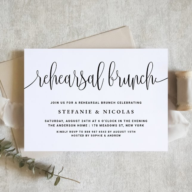 Schwarze Hübsche Kalligraphie Probe Brunch Einladung (Von Creator hochgeladen)