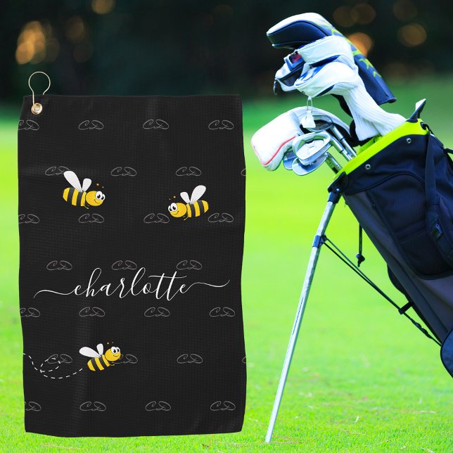 Schwarze Hummeln Sommerspass Spaß Monogramm Golfhandtuch (Von Creator hochgeladen)