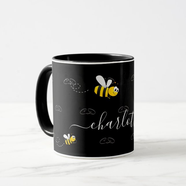 Schwarze Hummeln Sommerspass Spaß Monogramm Tasse (Vorderseite Links)