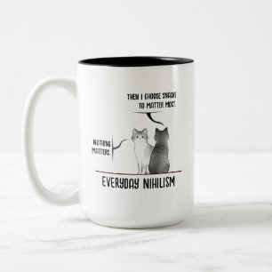 Schwarze-Humor-Katze Täglicher Nihilismus Zitat In Zweifarbige Tasse