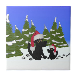 Schwarze Hunde Weihnachten Fliese