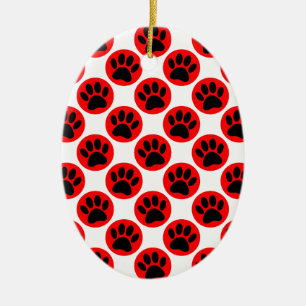 Schwarze Hundepaws in roten Polka-Punkten Keramik Ornament