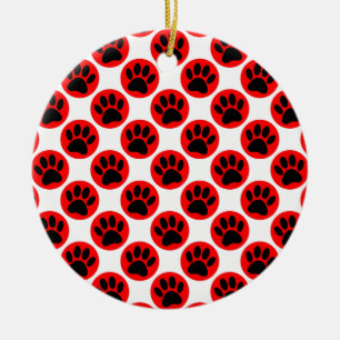 Schwarze Hundepaws in roten Polka-Punkten Keramik Ornament