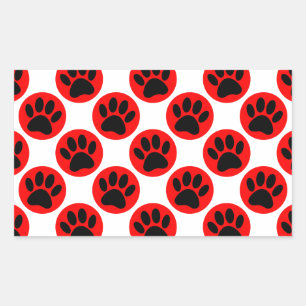 Schwarze Hundepaws in roten Polka-Punkten Rechteckiger Aufkleber