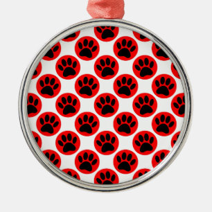 Schwarze Hundepaws in roten Polka-Punkten Silbernes Ornament