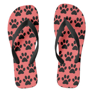 Schwarze Hundspange druckt auf dunkler Koralle Flip Flops