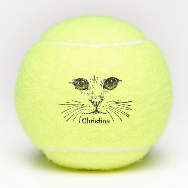 Schwarze Illustration des Gesichts der katzengrüne Tennisbälle (Vorderseite)