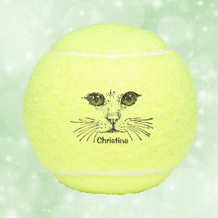 Schwarze Illustration des Gesichts der katzengrüne Tennisbälle