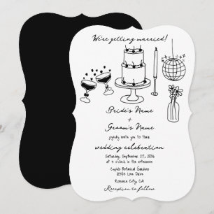 Schwarze Illustrationen mit handgezogenen Doodles- Einladung