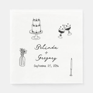 Schwarze Illustrationen mit handgezogenen Doodles- Serviette
