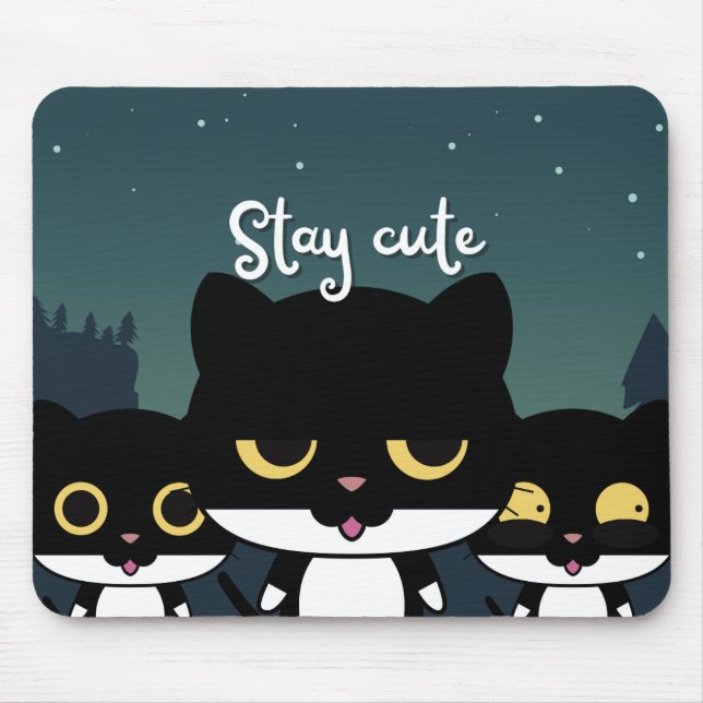 Schwarze Illustrationskatze Mousepad (Vorne)