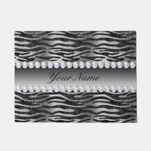 Schwarze Imitat-Foliezebra-Streifen auf Silber Fußmatte