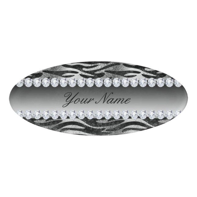 Schwarze Imitat-Foliezebra-Streifen auf Silber Namenschild (Vorderseite)