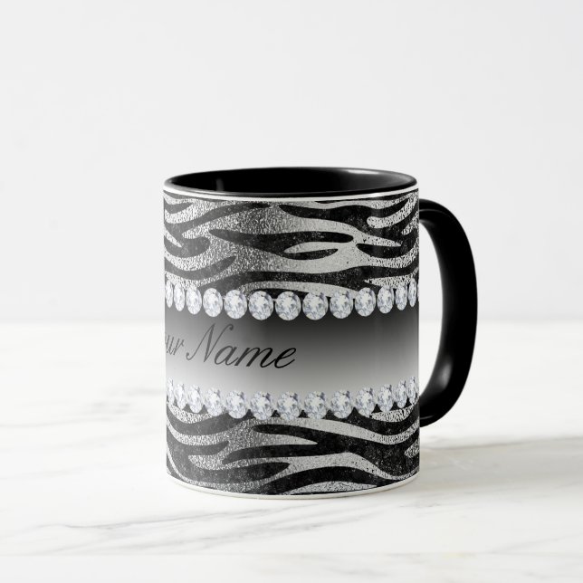 Schwarze Imitat-Foliezebra-Streifen auf Silber Tasse (VorderseiteRechts)