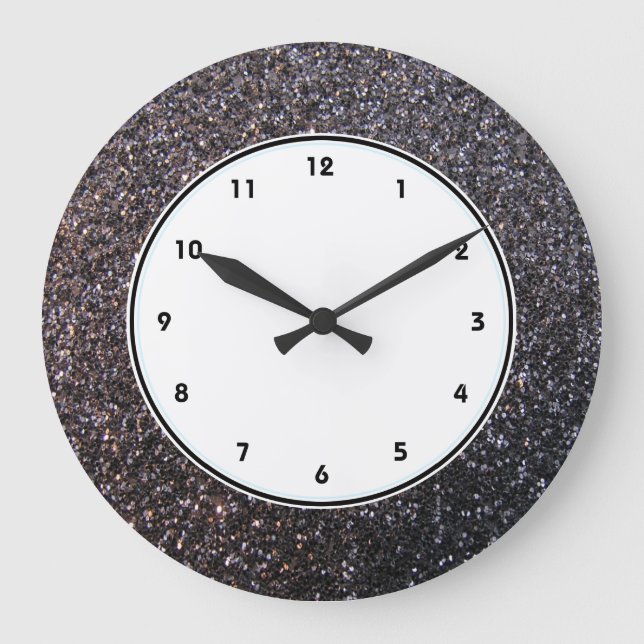Schwarze Imitat-Glittergraphik Große Wanduhr (Vorderseite)