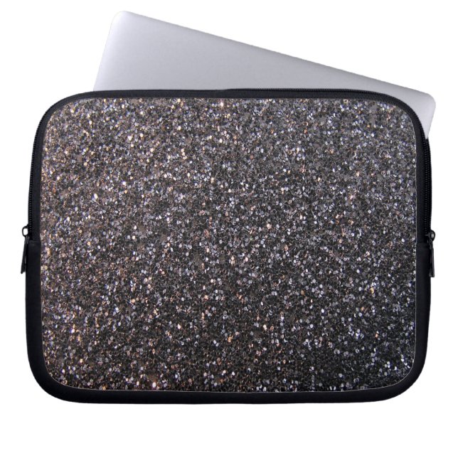 Schwarze Imitat-Glittergraphik Laptopschutzhülle (Vorderseite)