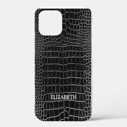 Schwarze Imitat Krokodile Leder Personalisierter N iPhone 12 Hülle