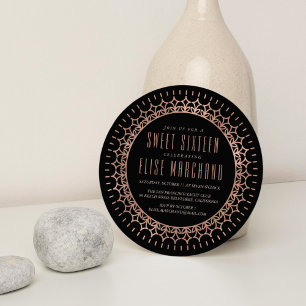 Schwarze Imitat Rose Gold Deko 16 . Geburtstag Einladung