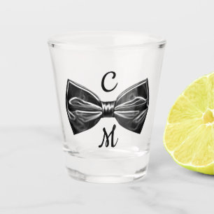 Schwarze Imitate Bow Krawatte Monogram Schnapsglas