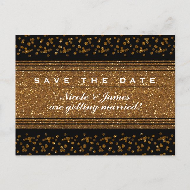 Schwarze Imitate Gold Save the Date Postkarte (Vorderseite)