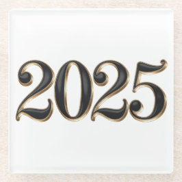 Schwarze Imitate Goldfolie 2025 Jahr Glas Unterset Glasuntersetzer