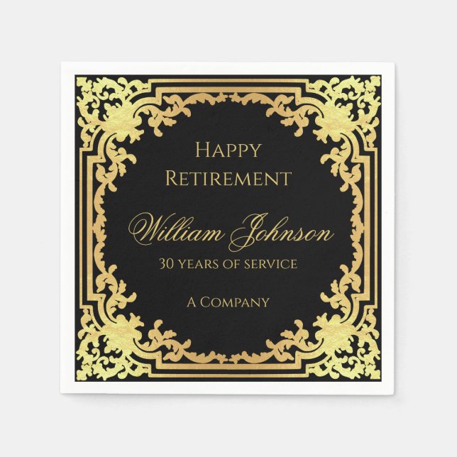 Schwarze Imitate im Ruhestand Gold Vintage Elegant Serviette (Vorderseite)
