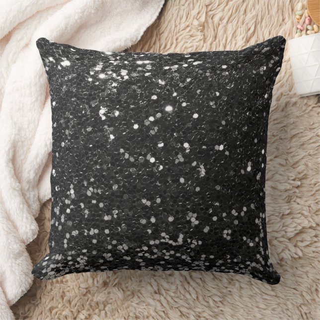 Schwarze Imitate Sequin Glitzer Throw Kissen (Decke)